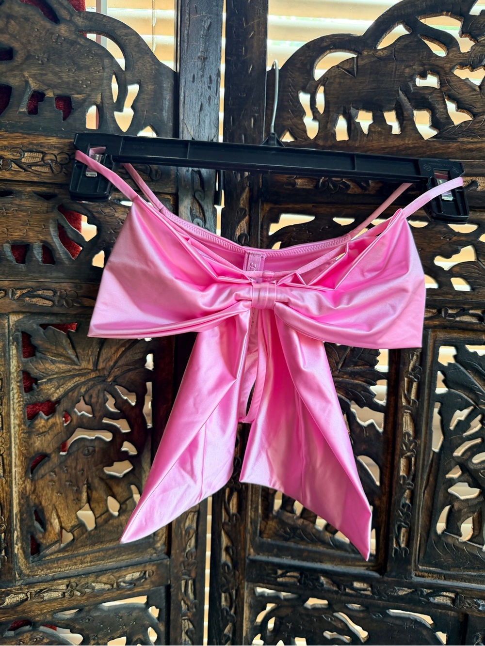 SKIMS Pink Satin Bow-Back Thong Panties
